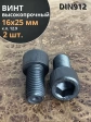 Винт высокопрочный М16х25 мм к.п.12.9 черный DIN912, 2 шт.