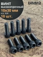 Винт высокопрочный М10х30 мм к.п.12.9 черный DIN912, 10 шт.