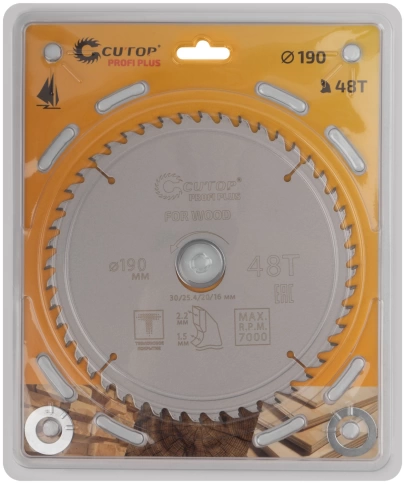 Диск пильный по дереву с тефл.покр.48Т CUTOP Profi Plus 190х1,5/2,2х30/25,4/20/16 мм фото 2