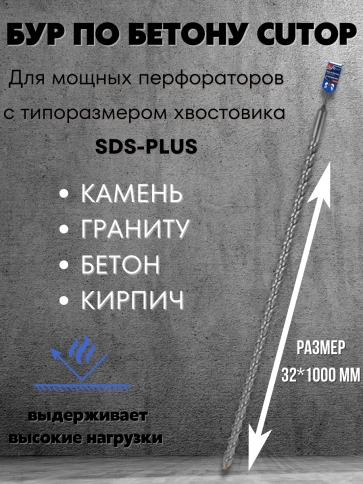 Бур по бетону CUTOP, Profi, двойная резьба, SDS-Plus, 32х1000 мм фото 6
