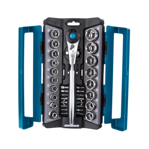 Набор торцевых головок. трещотка 120 зубьев. 36пр. 1/2" 3/8" CrV Gross фото 1