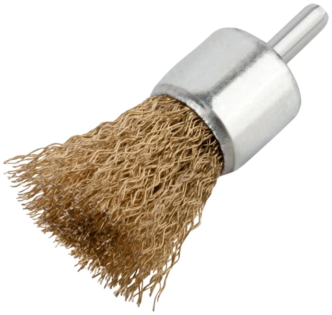 Корщетка-венчик, со штифтом, стальн.латунир.волнист.проволока 25 мм фото 2