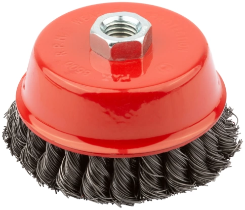 Корщетка-чашка, гайка М14, витая проволока, 2-хрядная стальная 100 мм фото 1