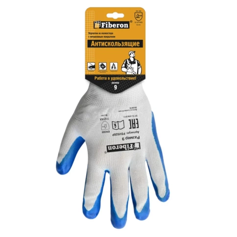Перчатки Антискользящие Механик, полиэстер PSV028P, нитриловое покрытие, размер 9(L), Fiberon фото 2