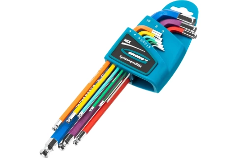 Набор ключей имбусовых НЕX 1,5-10мм 9 шт. S2 магнит экстра-длин.с шаром хром. краска Gross фото 1