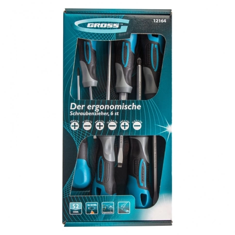 Набор отверток с трехкомпонентными рукоятками PH+SL S2 6 шт S2 фото 2