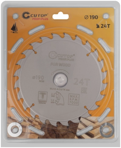 Диск пильный по дереву с тефл.покр.24Т CUTOP Profi Plus 190х1,5/2,2х30/25,4/20/16 мм фото 2