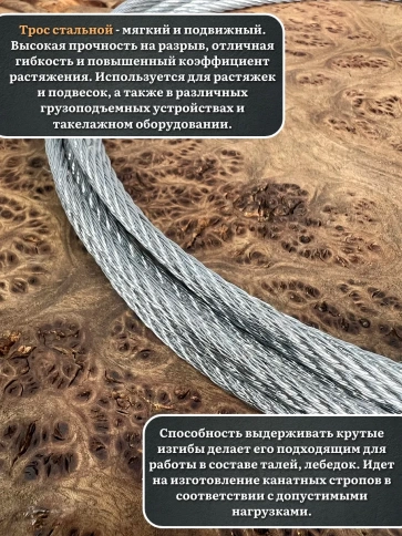 Трос стальной d1 ОЦ без оплетки, 20 метров фото 4