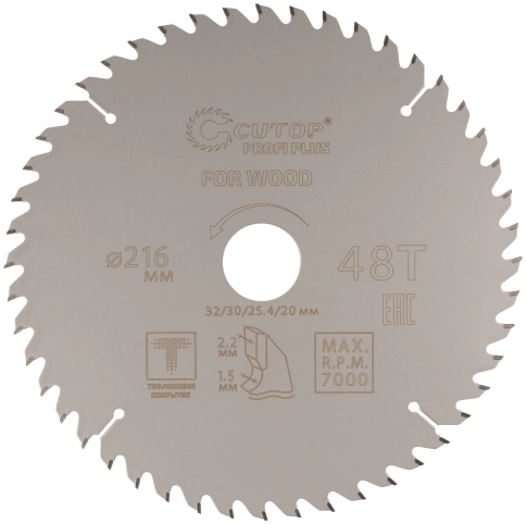 Диск пильный по дереву с тефл.покр.48Т CUTOP Profi Plus/2,2х32/30/25,4/20 мм фото 1
