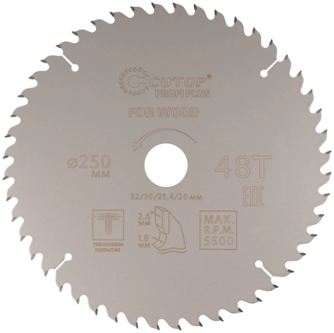 Диск пильный по дереву с тефл.покр.48Т CUTOP Profi Plus/2,6х32/30/25,4/20 мм фото 5