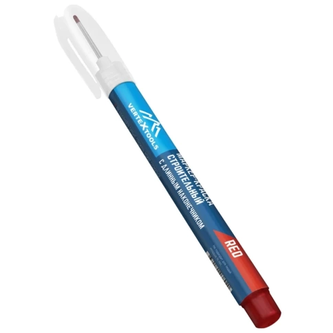Маркер краска строительный, удлиненное перо, красный, VERTEXTOOLS фото 1