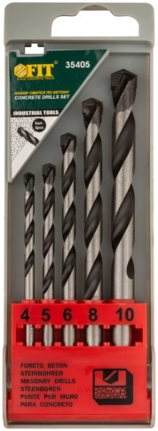 Набор сверл победитовых ударных, цилиндрич.хвостовик Профи (для бет.,кам.,кирп) 5шт. (4-5-6-8-10 мм) фото 2