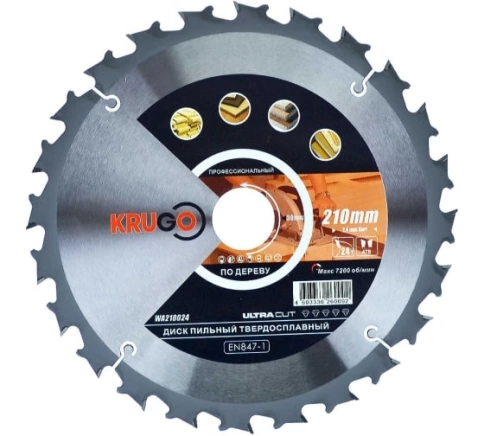 Диск пильный по дереву 210х2,4/1,6х24Тх30 мм KRUGO фото 1