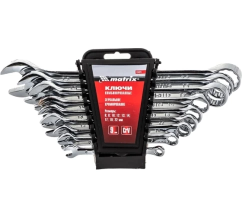 Набор ключей комбинированных 6-22 мм 9 шт CrV, полированный хром Matrix фото 1