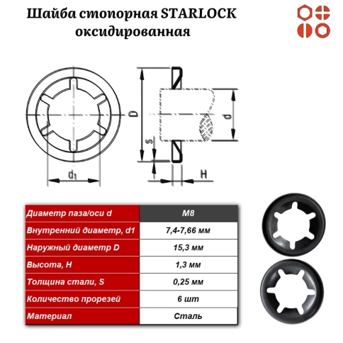 Шайба стопорная STARLOCK М8 оксидированная, 1000 шт. фото 3
