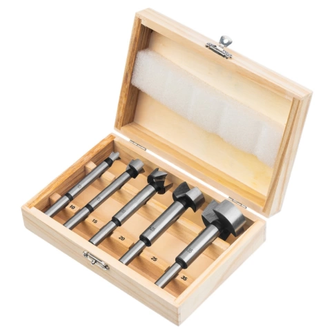 Набор сверл Форстнера по дереву,цилиндр.хвост,дерев.бокс 5 шт (10-15-20-25-35 мм) Sparta фото 1