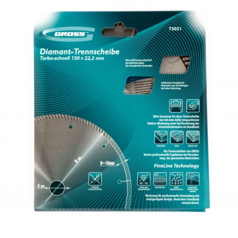 Диск алмазный турбо с лазерн.перфорац. сухое резание 150х22,2 мм Gross фото 4