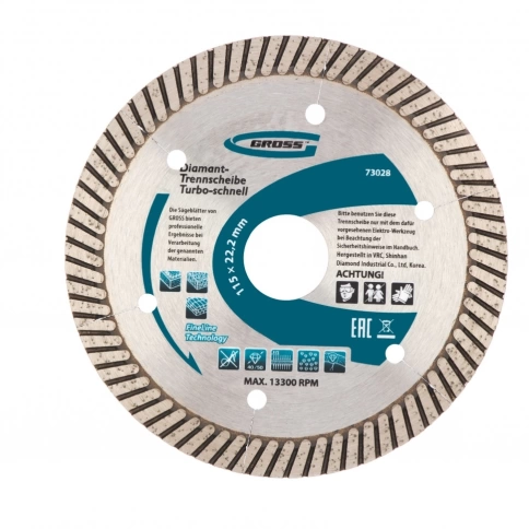 Диск алмазный турбо с лазерн.перфорац. сухое резание 115х22,2 мм Gross фото 1