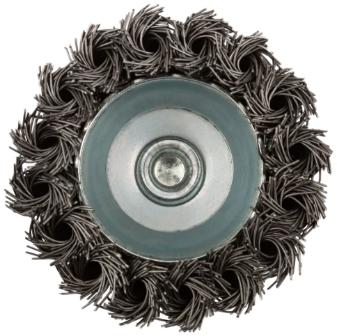 Корщетка-колесо, со штифтом, витая стальная проволока 70мм фото 2