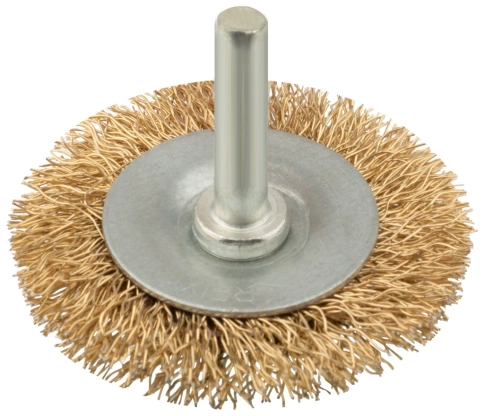 Корщетка-колесо, со штифтом, стальн.латунир.волнист.проволока MOS фото 1