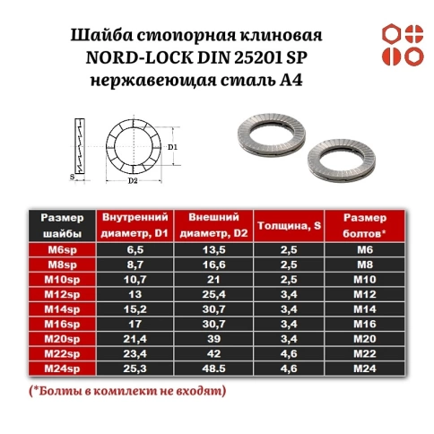 Шайба стопорно-клиновая NORD-LOCK М8 DIN 25201 SP нержавеющая А4, 100 шт. фото 3