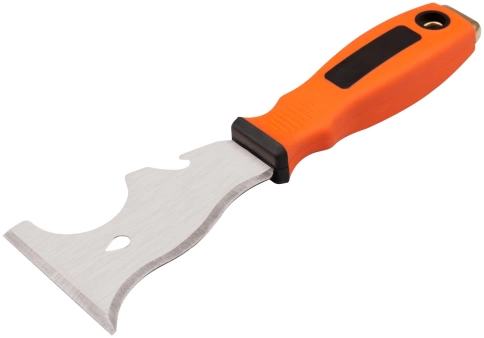 Шпатель-скребок, нержавеющая сталь, 2-К ручка, многофункц.8-в-1, 75 мм фото 2