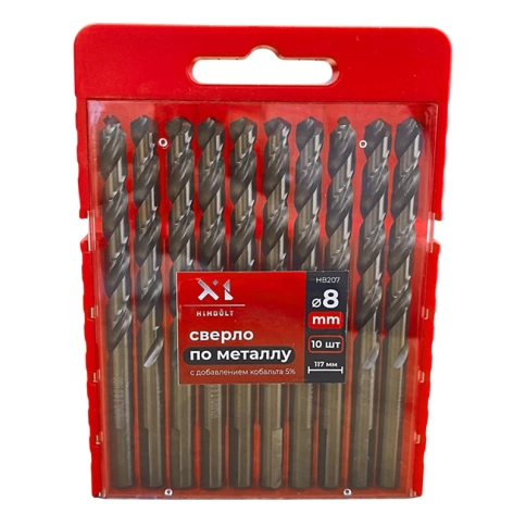 Сверло по металлу с кобальтом 5% P6M5K5 8,0 мм HIMBOLT 10 шт.пластиковый бокс фото 1