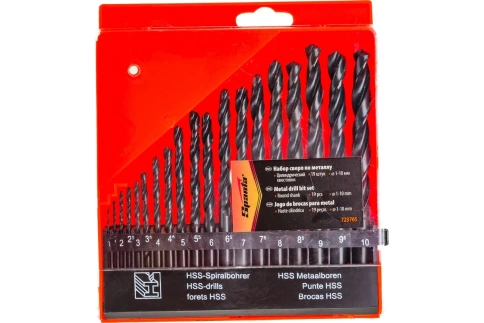 Набор сверл по металлу 1-10 мм (через 0.5 мм) 19 шт HSS цилиндр.хвостовик  пласт.бокс Sparta фото 1