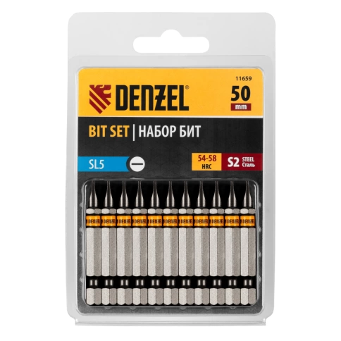 Биты шестигранный профиль сталь S2 SL5,0х50 Denzel фото 1