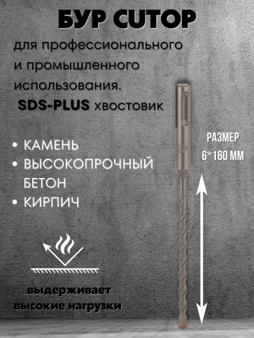 Бур по бетону CUTOP, Profi Plus, двойная спираль, три пылеотводящие кромки, 6х160 мм фото 3